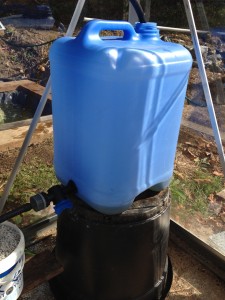 Nutrient is pumped to a 25 L reservoir, which gravity feeds the pots.
